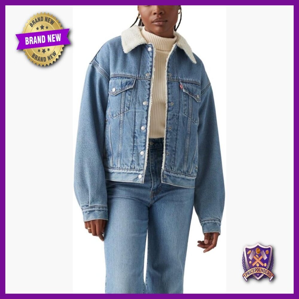 Relaxed Fit Denim Jacket with Sherpa Lining, 90s Style